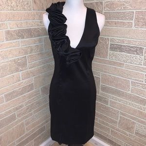 Jessica McClintock Ruffled Black Dress V-neck